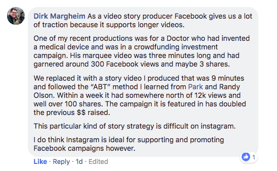 ROI video storytelling on Facebook