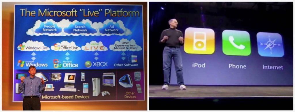 Storytelling: Bill Gates introducing the Microsoft Live Platform and Steve Jobs introducing the iPhone at MacWorld 2007