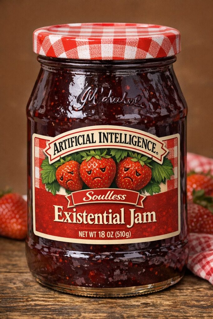Smucker's jam jar comparing artificial intelligence to artful intelligence. 
