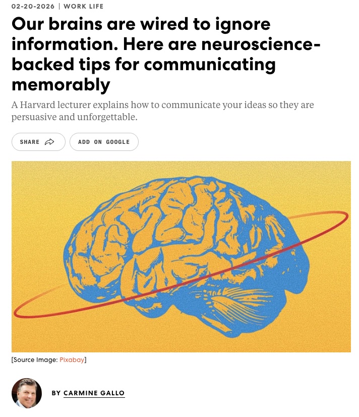 bstract illustration symbolizing the human brain processing information, representing neuroscience-backed communication tips from Fast Company article by Carmine Gallo.