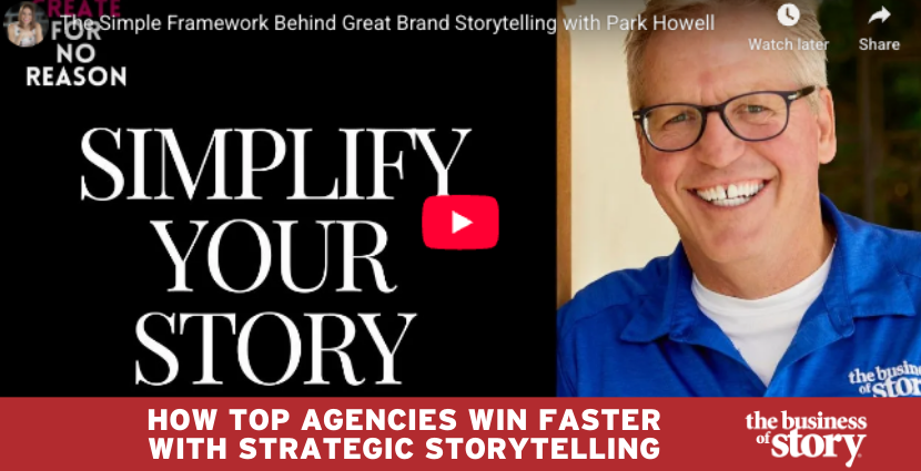 Park Howell smiling as a guest on Kate Vollman’s “Create for No Reason” podcast, discussing strategic storytelling for ad agencies and brand leaders.