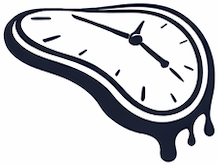 Illustration of metling clock, the brand icon for The Ministry of Procrastination