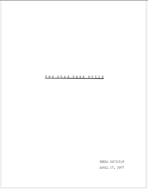 PDF cover page of Gene Roddenberry’s original 53-page Star Trek Guide, the hand-typed show bible for the series