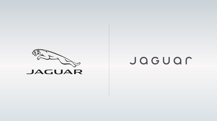 Jaguar before and after logo design that demonstrates narrative entropy due to no StoryOps™ governance. 