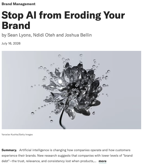 Harvard Business Review Stop AI from Eroding Your Brand by Accenture, July 2026 -- brand debt and AI governance research