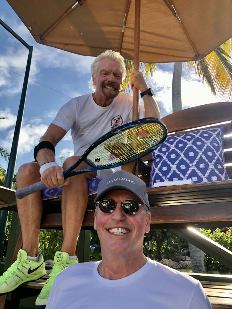 Park Howell and Richard Branson [setting] on Necker Island, British Virgin Islands, March 2021